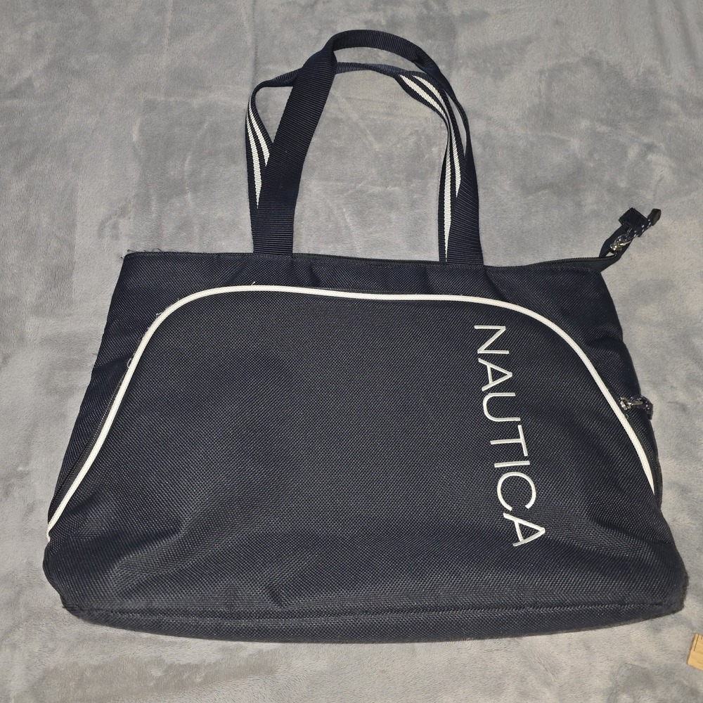 Nautica Canvas Weekender Tote Bag Zippered Blue 21" X 13" X 7"